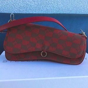 Red and brown funky retro y2k square swirl design leather shoulder unique bag